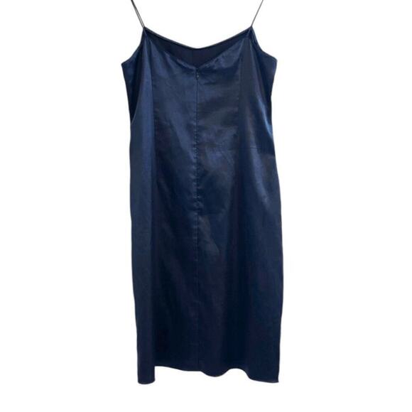 Teri Jon Rickie Freeman Slip Dress Mini Navy Size 4 Satin Silky Spaghetti Straps - Picture 3 of 6